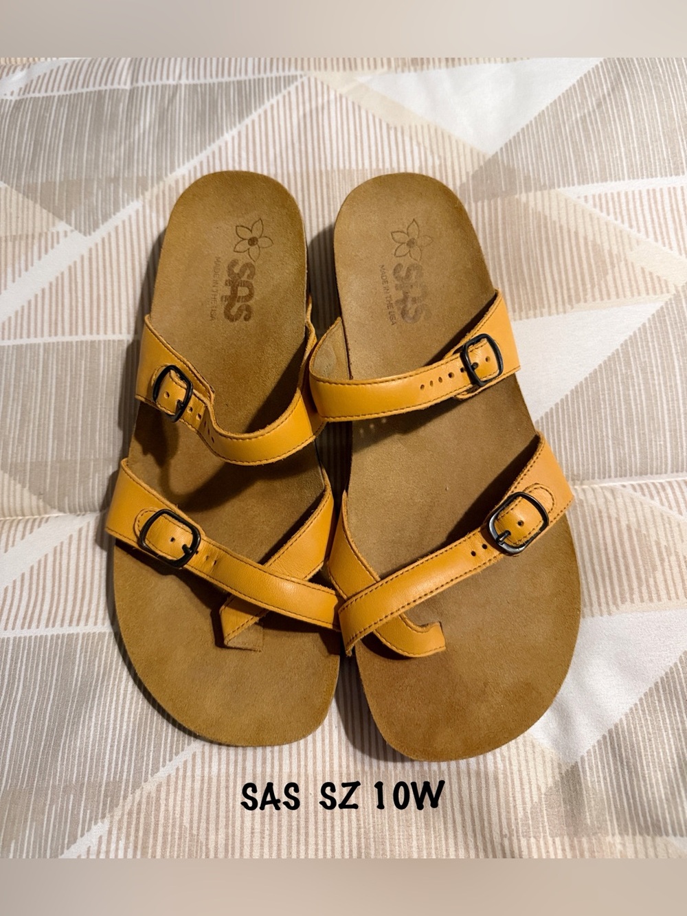 SAS Light Orange Double-Strap Buckle Leather Sandals